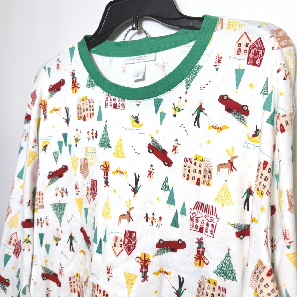 LC Lauren Conrad Mens LT Holiday Village 2-Piece Pajama Set Christmas Red Truck
